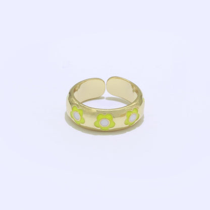Gold Daisy Enamel Open Adjustable Ring Minimalist Jewelry Stackable Midi Ring S-021 ~ S-030