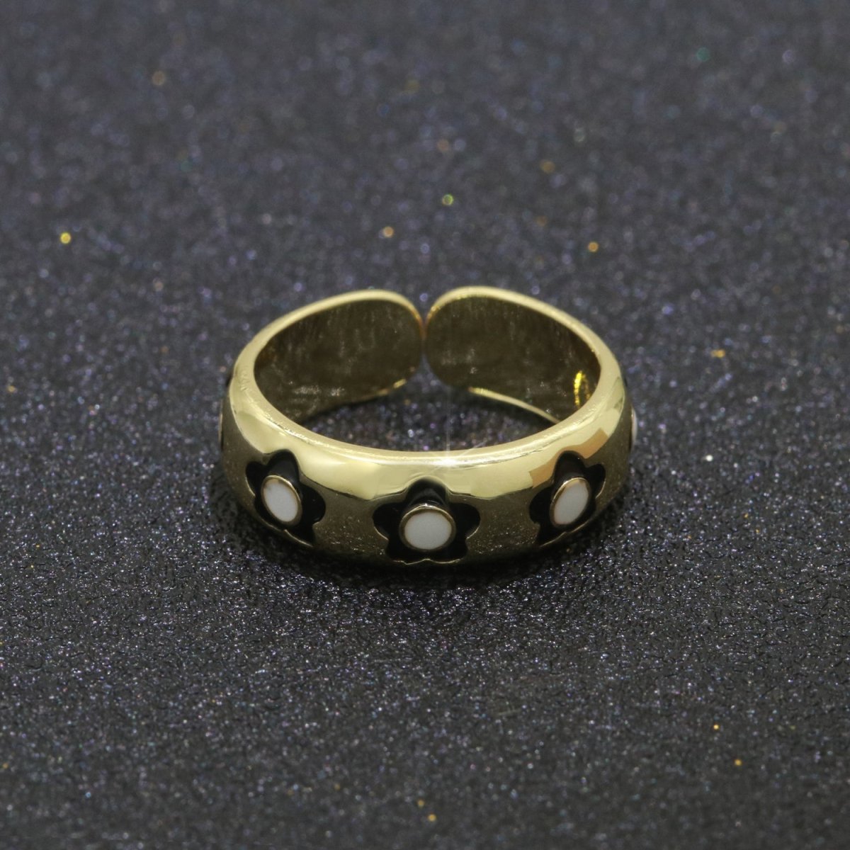 Gold Daisy Enamel Open Adjustable Ring Minimalist Jewelry Stackable Midi Ring S-021 ~ S-030