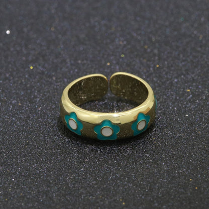 Gold Daisy Enamel Open Adjustable Ring Minimalist Jewelry Stackable Midi Ring S-021 ~ S-030