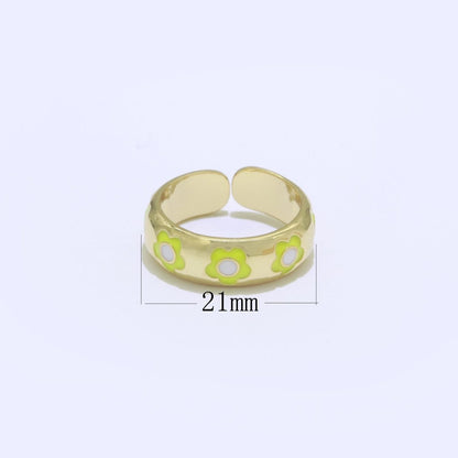 Gold Daisy Enamel Open Adjustable Ring Minimalist Jewelry Stackable Midi Ring S-021 ~ S-030