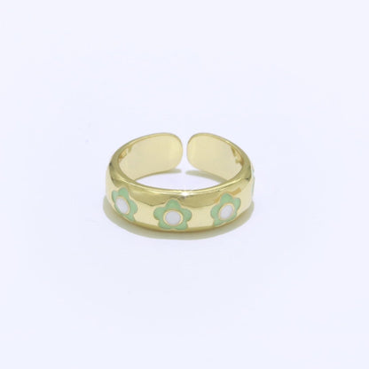 Gold Daisy Enamel Open Adjustable Ring Minimalist Jewelry Stackable Midi Ring S-021 ~ S-030