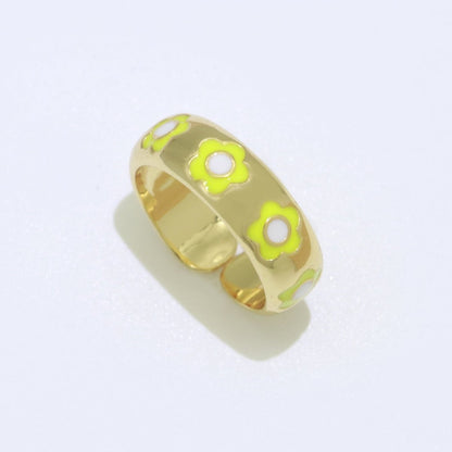 Gold Daisy Enamel Open Adjustable Ring Minimalist Jewelry Stackable Midi Ring S-021 ~ S-030