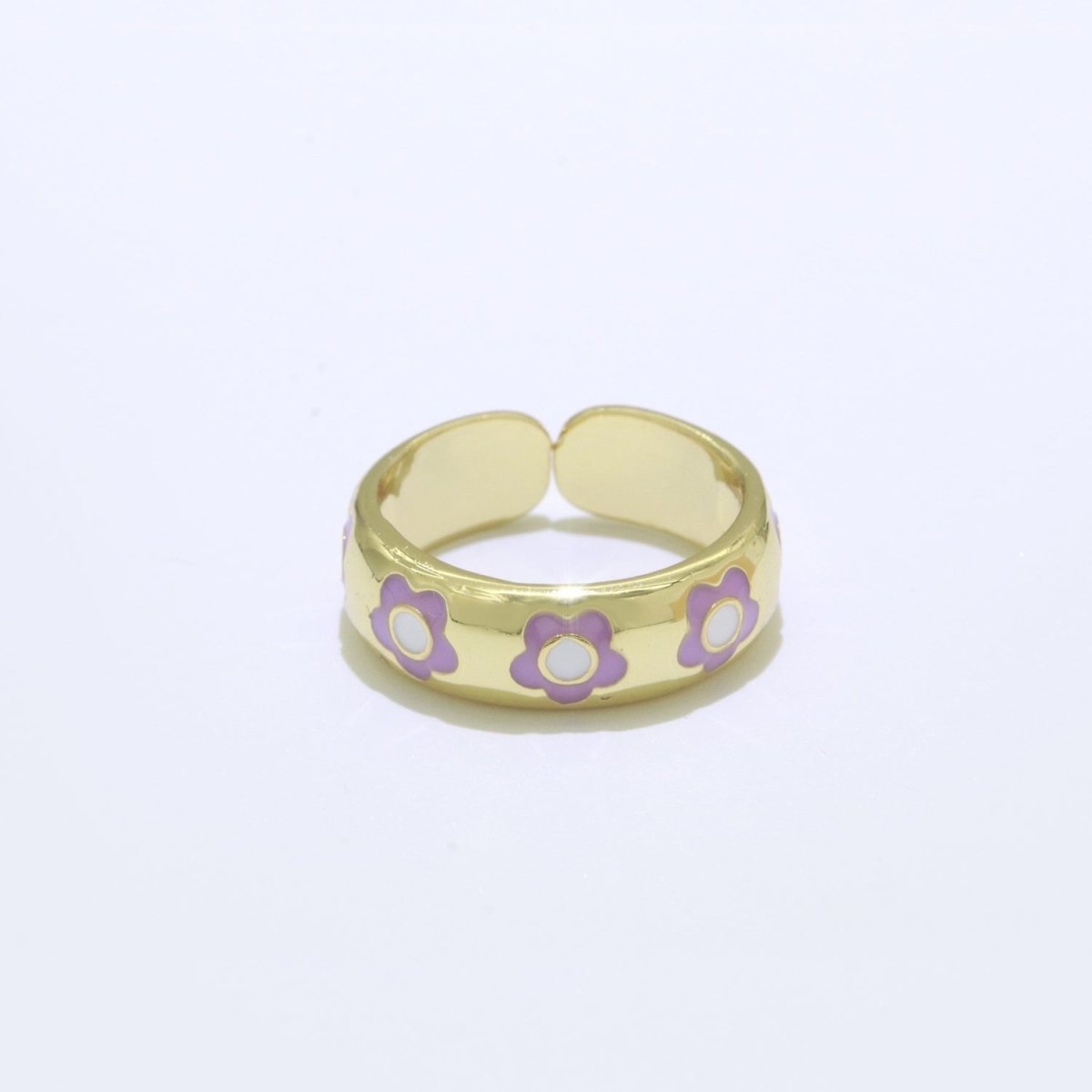 Gold Daisy Enamel Open Adjustable Ring Minimalist Jewelry Stackable Midi Ring S-021 ~ S-030