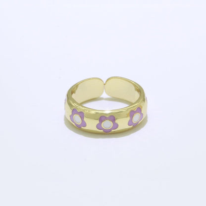 Gold Daisy Enamel Open Adjustable Ring Minimalist Jewelry Stackable Midi Ring S-021 ~ S-030