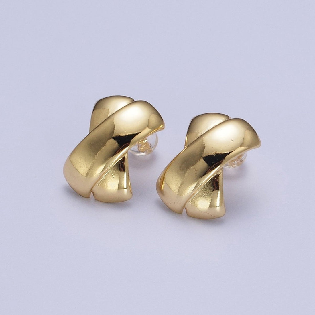 Gold Double Tape Flat Bar Cross Dome Stud Earrings | AE-1018