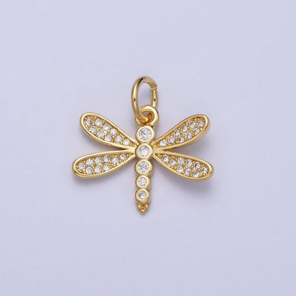 Gold Dragonfly Garden Insect Clear Micro Paved CZ Charm | AC-375