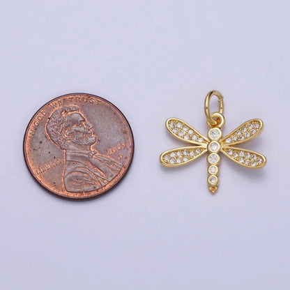 Gold Dragonfly Garden Insect Clear Micro Paved CZ Charm | AC-375