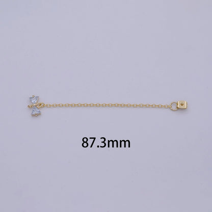 1 pair Gold Ear Back Stoppers, Earring Nuts with Long Tassel Chain 87.3mm CZ Bow Earring Component Finding K-068