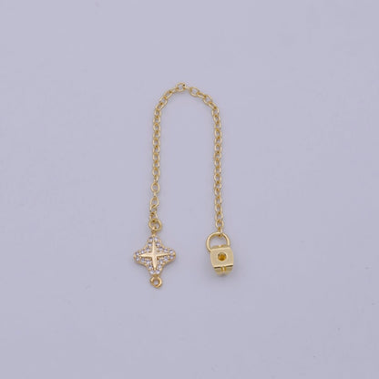 1 pair Gold Ear Back Stoppers, Earring Nuts with Long Tassel Chain 94.9mm CZ Star Earring Component Finding K-087