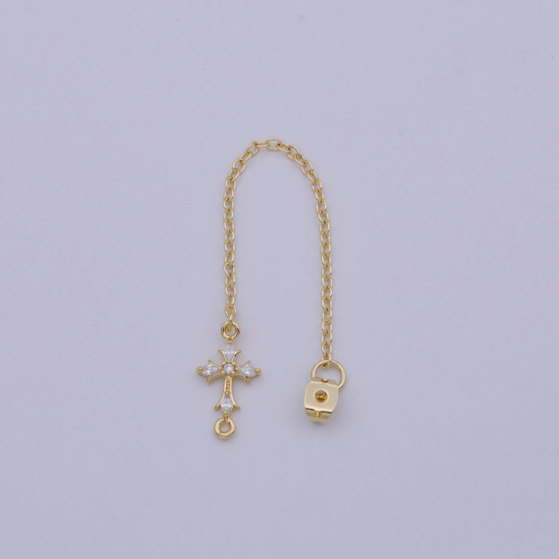 1 pair Gold Ear Back Stoppers, Earring Nuts with Long Tassel Chain CZ Cross Earring Component Finding K-138