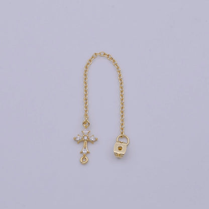 1 pair Gold Ear Back Stoppers, Earring Nuts with Long Tassel Chain CZ Cross Earring Component Finding K-138