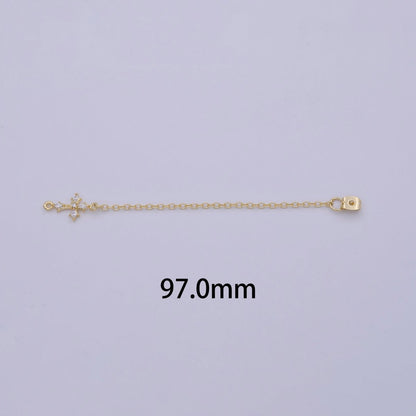 1 pair Gold Ear Back Stoppers, Earring Nuts with Long Tassel Chain CZ Cross Earring Component Finding K-138