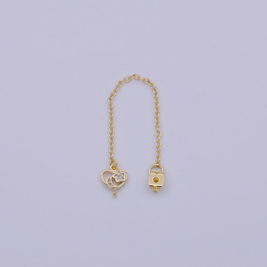 1 pair Gold Ear Back Stoppers, Earring Nuts with Long Tassel Chain CZ Heart Earring Component Finding K-145