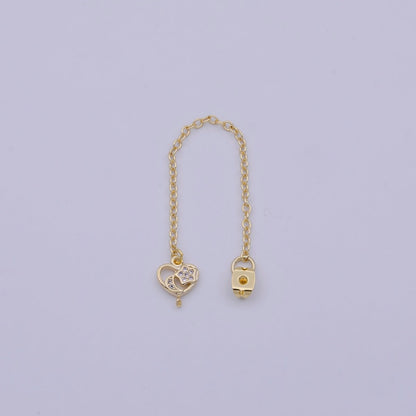 1 pair Gold Ear Back Stoppers, Earring Nuts with Long Tassel Chain CZ Heart Earring Component Finding K-145