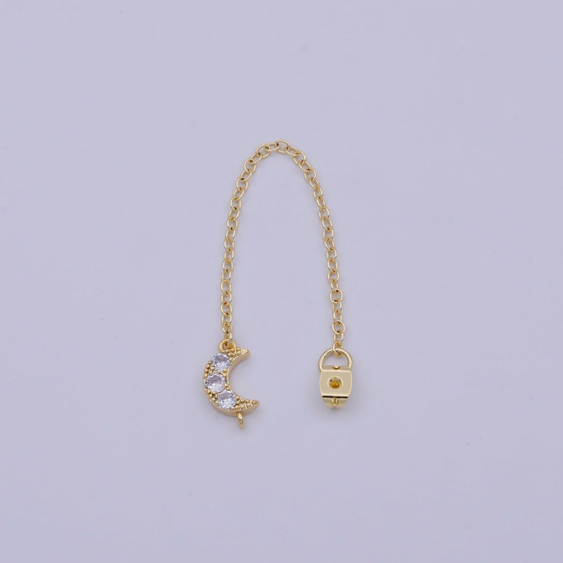 Gold Ear Back Stoppers, Earring Nuts with Long Tassel Chain CZ Moon Earring Component Finding K-136