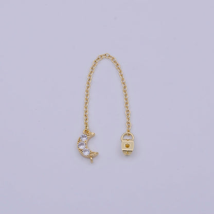 Gold Ear Back Stoppers, Earring Nuts with Long Tassel Chain CZ Moon Earring Component Finding K-136