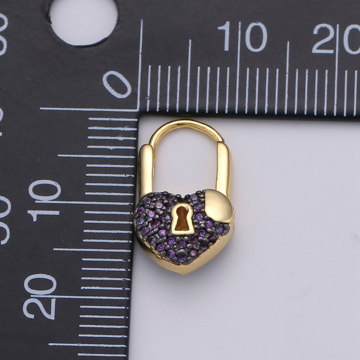 Gold earrings with Cz padlock charm, Heart Lock Charm Gold Mini Hoops Micro Pave Czl Hoops Minimalist and everyday use hoops K-627 - K-632