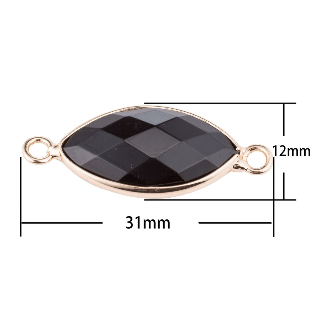Gold Edge Jet Black Marquise Cut Shape Classic Gemstone Women DIY Craft Bracelet Charm Bead Connector Pendant Finding for Jewelry Making F-795