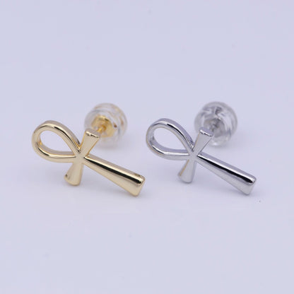 Gold Egyptian Ankh Stud Earrings, Egyptian Symbol, Life , Religious, Egyptian Jewelry, Cartilage Earring AD-582 AD-583