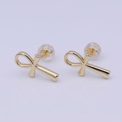 Gold Egyptian Ankh Stud Earrings, Egyptian Symbol, Life , Religious, Egyptian Jewelry, Cartilage Earring AD-582 AD-583