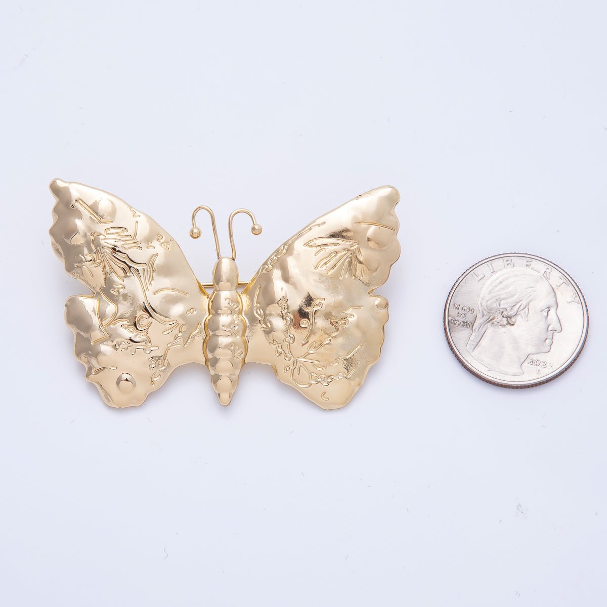 Gold Engraved Butterfly Insect Animal Pin Brooch | BH-039