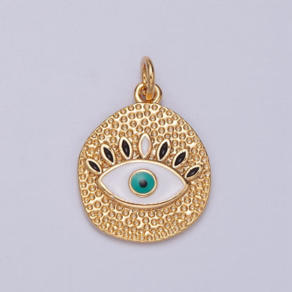 Gold Evil Eye Charm Necklace Bracelet for Amulet Protection Jewelry Hammered E-779