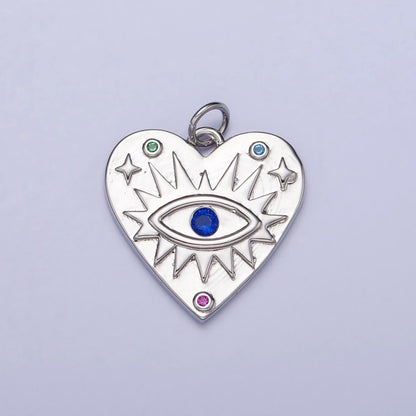 Gold Evil eye Heart Charm Silver Blue CZ Eye Pendant AC668 AC669