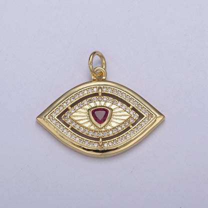 Gold Evil Eye Pendant 14K Gold Filled Eye Charm- Minimalist Jewelry Medallion Pendant  Clear Blue Green Red Cz  Layering Stacking N-653 - N-656