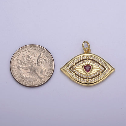 Gold Evil Eye Pendant 14K Gold Filled Eye Charm- Minimalist Jewelry Medallion Pendant  Clear Blue Green Red Cz  Layering Stacking N-653 - N-656