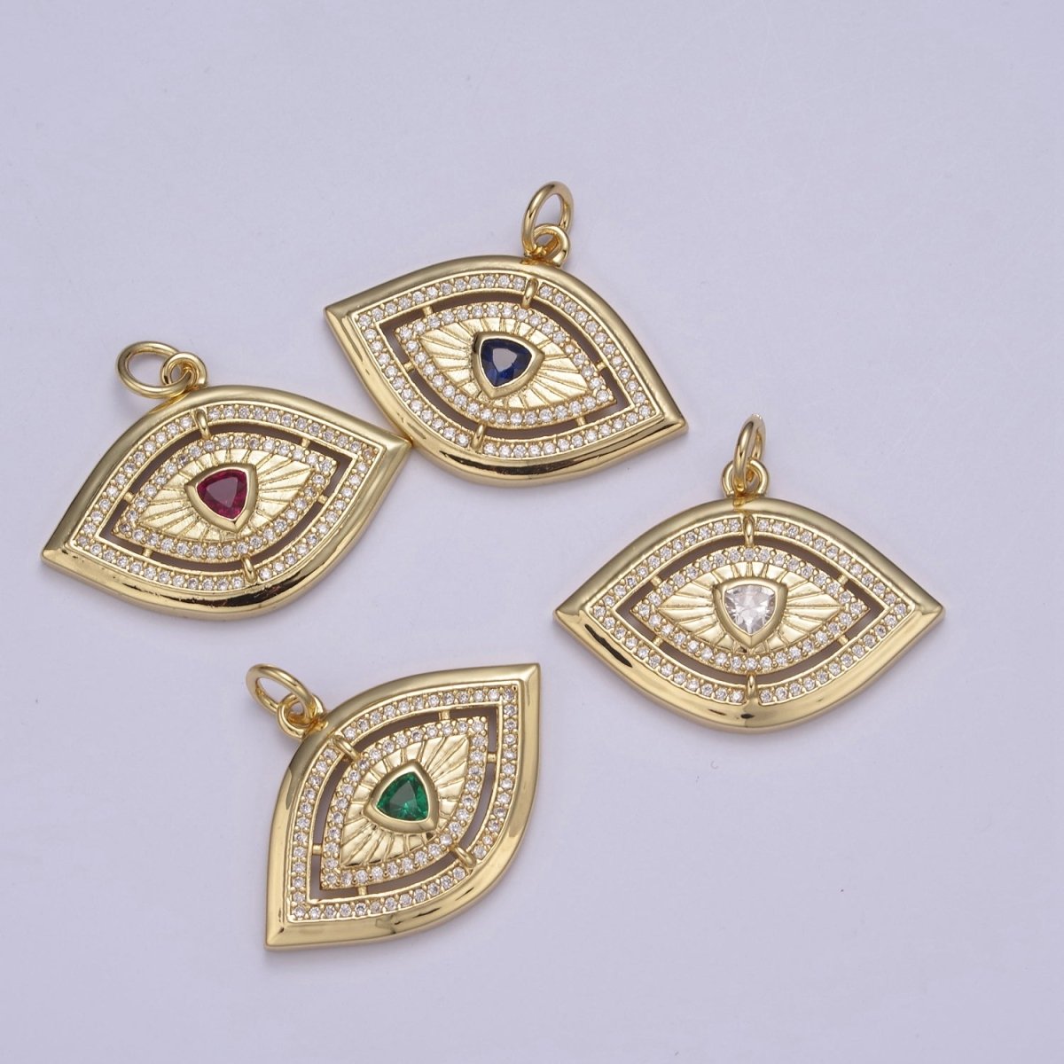 Gold Evil Eye Pendant 14K Gold Filled Eye Charm- Minimalist Jewelry Medallion Pendant  Clear Blue Green Red Cz  Layering Stacking N-653 - N-656