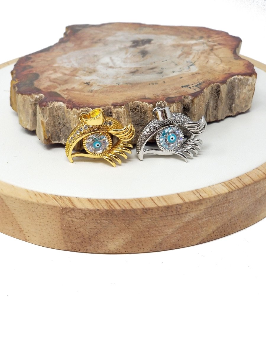 Gold Eyelash Charm | CZ Evil Eye with Lashes | Micro Pave Charm | 18k Gold Fill Evil Eye Eyelash Pendant | DIY Necklace Evil Eye Pendant I-032