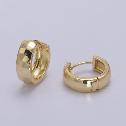 Gold Faceted Huggie Hoop Earring Medium Thick Hoop Earrings, Everyday Earring V-138