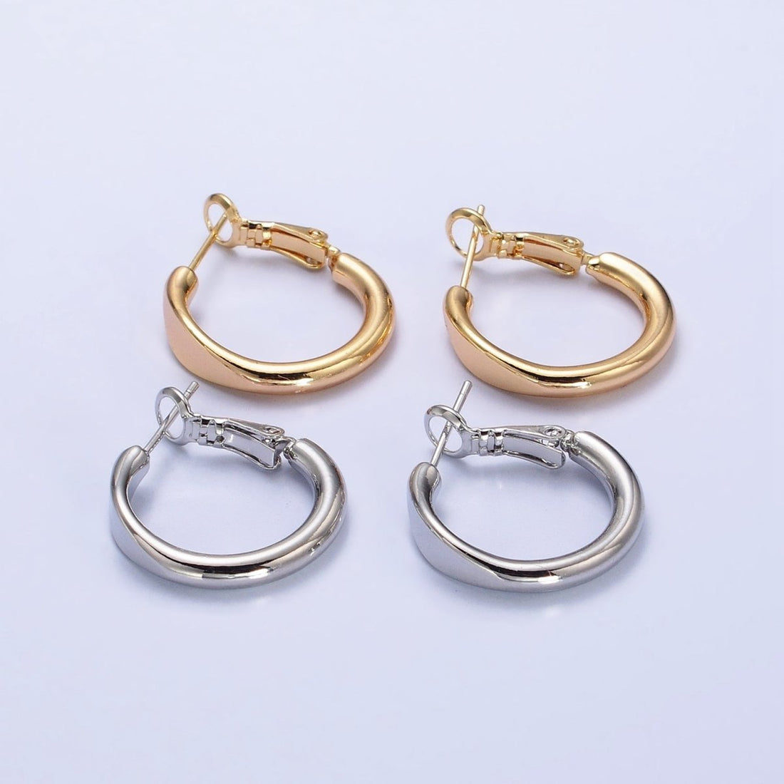 Gold Filled 20mm Rounded Geometric Hinge Hoop Earrings in Gold &amp; Silver | AB553 AB554