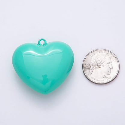 Gold Filled 40mm Blue Teal Enamel Chubby Heart Love 3D Multidimensional Charm | Charms-00847