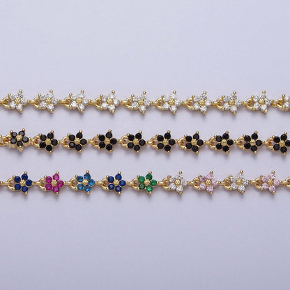 Gold Filled 5mm Black, Clear, Multicolor Flower CZ Unfinished Designed Chain | ROLL-1008 to ROLL-1010 Clearance Pricing