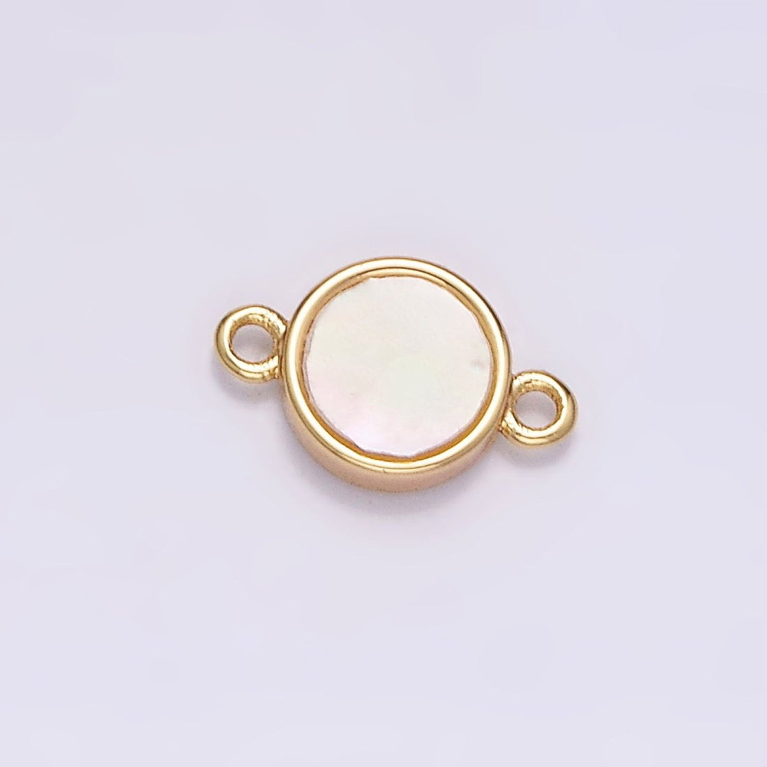 Gold Filled 6mm Shell Pearl Round Mini Minimalist Bezel Connector G-697