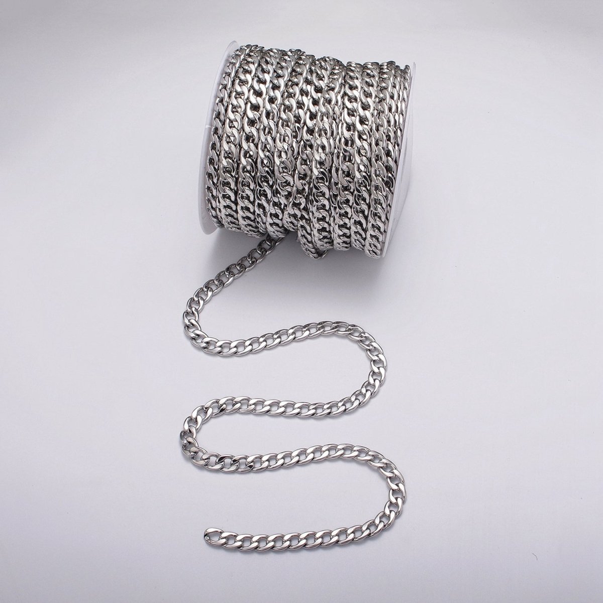 Gold Filled 7.8mm Flat Curb Figaro Unfinished Silver Statement Chain by Yard in Gold &amp; Silver | ROLL-1049, ROLL-1111 Clearance Pricing