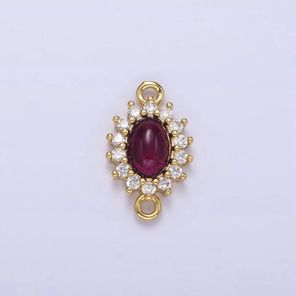 Gold Filled Amethyst Cabochon Clear CZ Lined Oval Connector G-669