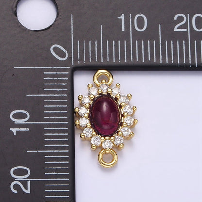 Gold Filled Amethyst Cabochon Clear CZ Lined Oval Connector G-669