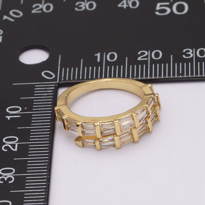 Gold Filled Baguette CZ Stacking Ring, Wrap Baguette Eternity Ring, Gold Stackable Ring Clear Minimalist Ring U-128
