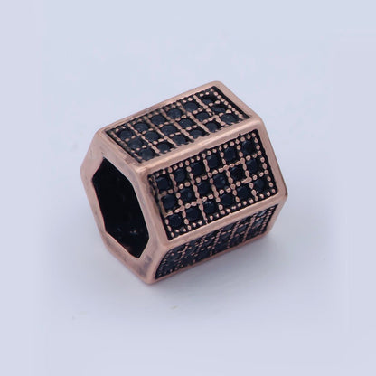 Gold Filled Black Micro Paved Hexagonal Spacer Bead in Antique Gold, Rose Gold &amp; Silver | B-019