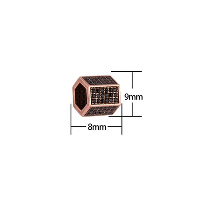 Gold Filled Black Micro Paved Hexagonal Spacer Bead in Antique Gold, Rose Gold &amp; Silver | B-019