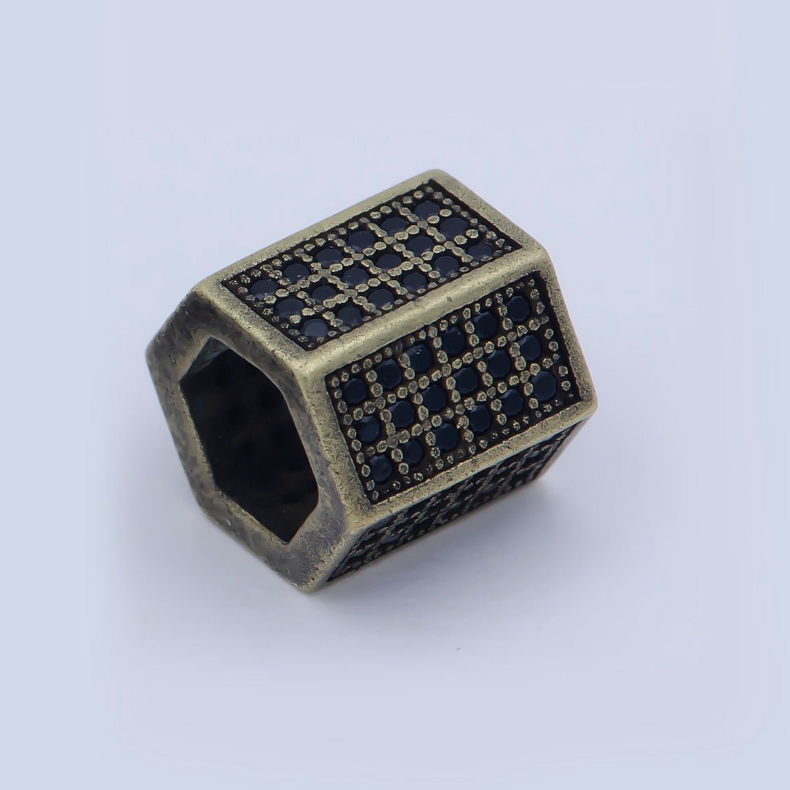 Gold Filled Black Micro Paved Hexagonal Spacer Bead in Antique Gold, Rose Gold &amp; Silver | B-019