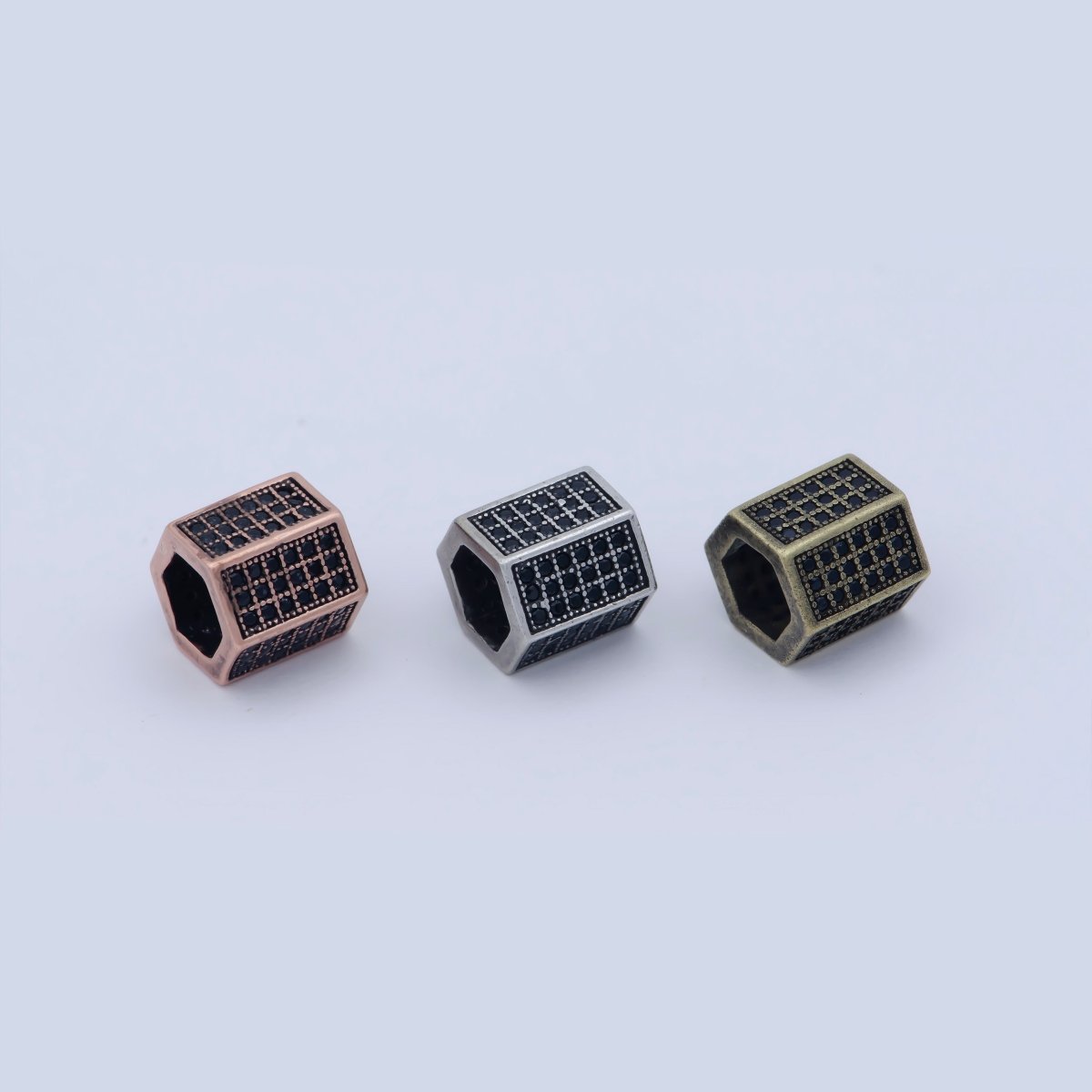 Gold Filled Black Micro Paved Hexagonal Spacer Bead in Antique Gold, Rose Gold &amp; Silver | B-019