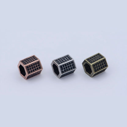 Gold Filled Black Micro Paved Hexagonal Spacer Bead in Antique Gold, Rose Gold &amp; Silver | B-019