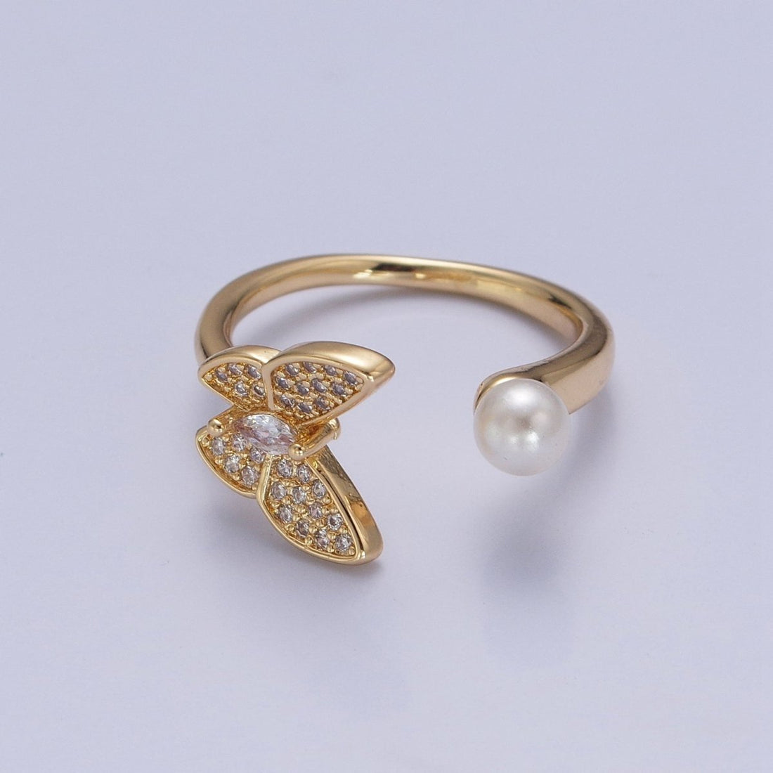Gold Filled butterfly ring Pearl butterfly rin, stackable adjustable ring, dainty ring O-2139