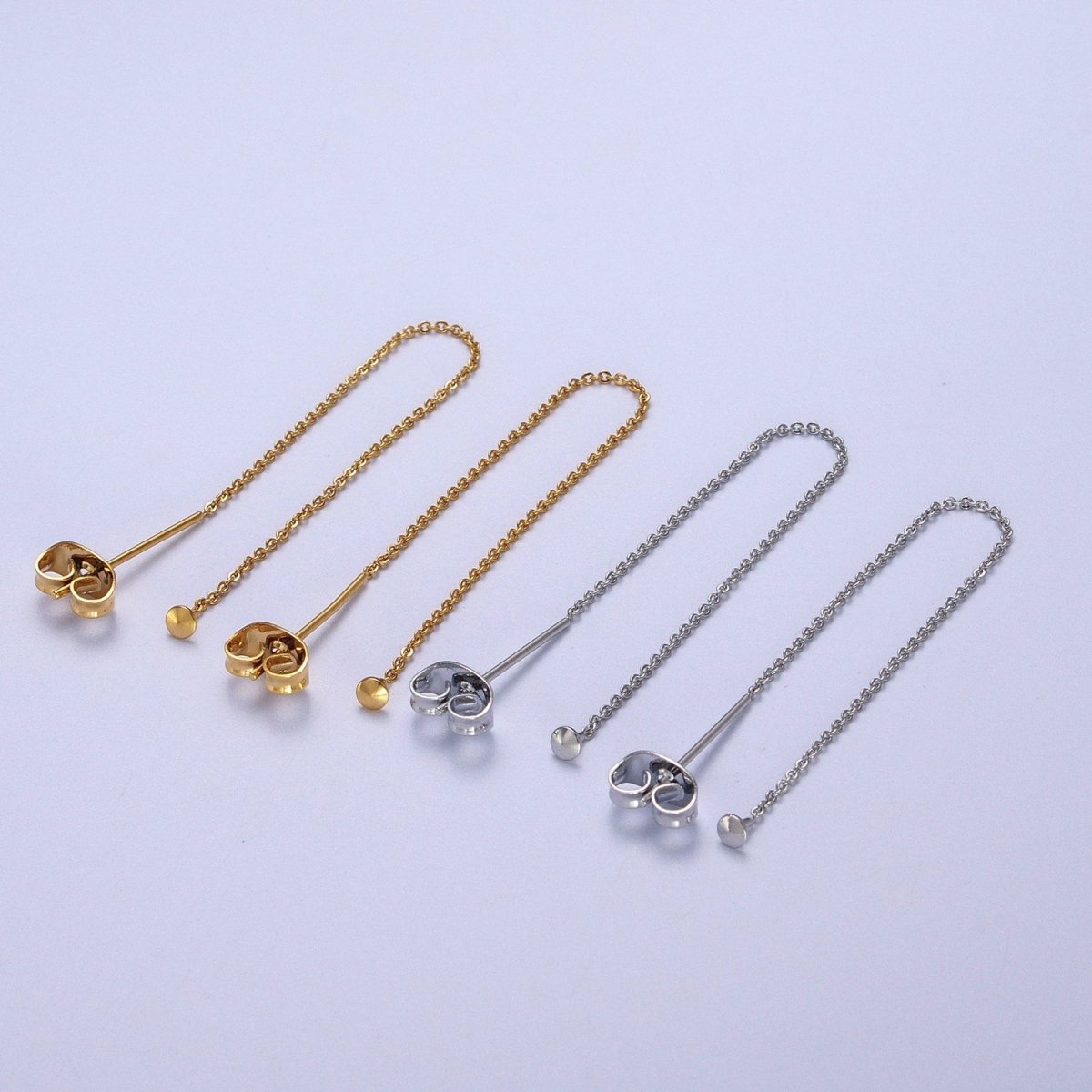 Gold Filled Cable Rolo Chain Long Threader Earrings in Gold &amp; Silver   K-201 K-204