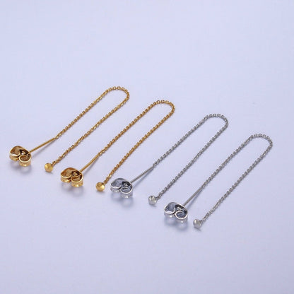 Gold Filled Cable Rolo Chain Long Threader Earrings in Gold &amp; Silver   K-201 K-204