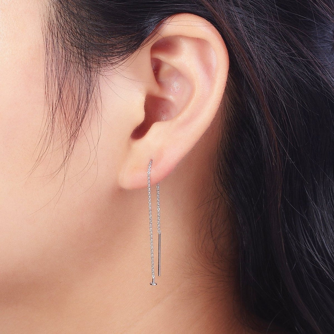 Gold Filled Cable Rolo Chain Long Threader Earrings in Gold &amp; Silver   K-201 K-204