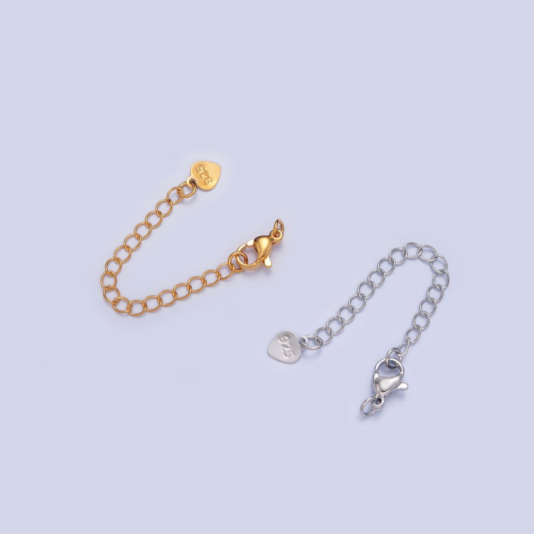 Gold Filled Chain Extender Heart 925 Stamped Lobster Clasps Closure Set in Gold &amp; Silver L-678 L-775